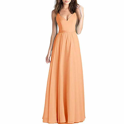 Women's V-Neck Pleated Chiffon Bridesmaid Dresses Long Prom Dress Evening Dress