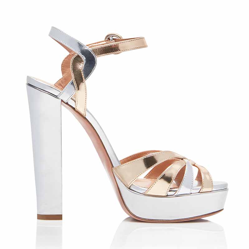 Women Gold and White Peep Toe Ankle Strap Platform Sandals Dress Shoes