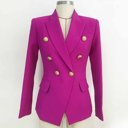 Women's Purple Magenta Luxury Fitted Double Breasted Blazer with Lion Buttons