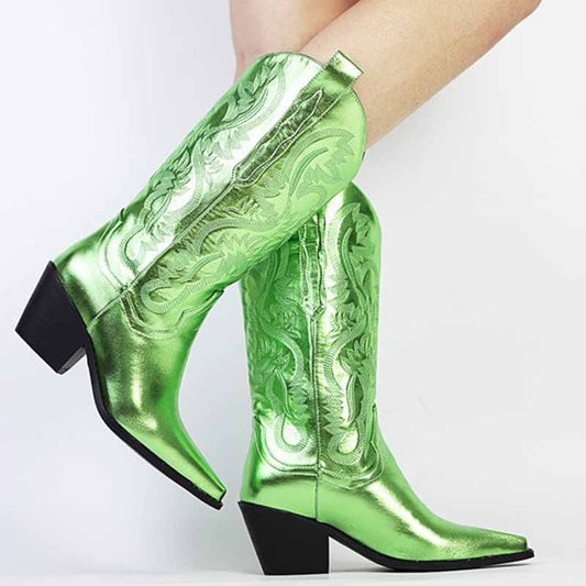 Women's Embroidered Bootie Patent leather Western Cowboy Boots