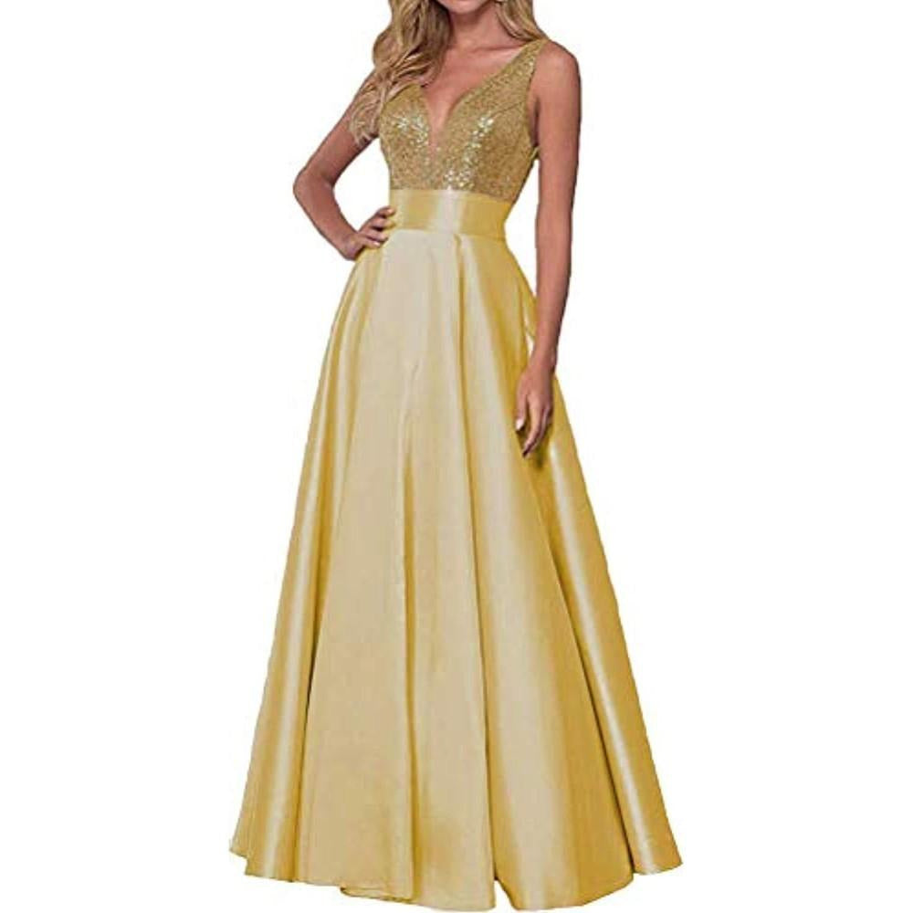 gold yellow prom dress women