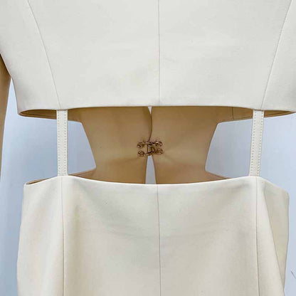 Women's Hollowed Suits Wide Leg Trouser Suit 2 Piece Pantsuits In Apricot