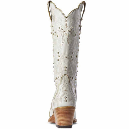 Women's White Floral Embroidery Western Boot Snip Toe Boots