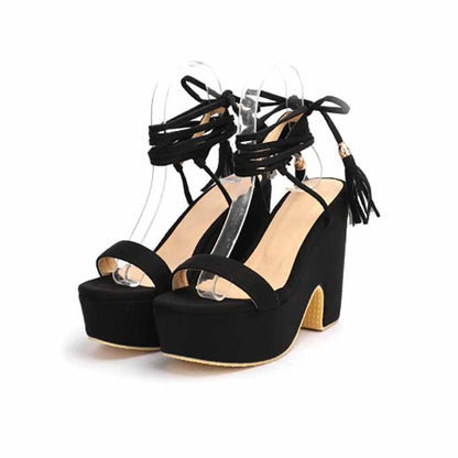 Women's Shoes Platform Heels Sandals Suede Lace Up Block Heels