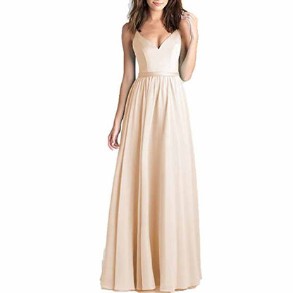 Women's V-Neck Pleated Chiffon Bridesmaid Dresses Long Prom Dress Evening Dress