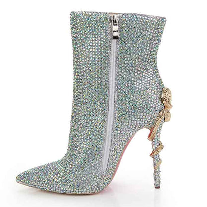 Wedding Boots Rhinestone Pointed Toe Stiletto Heel Bridal's Boots