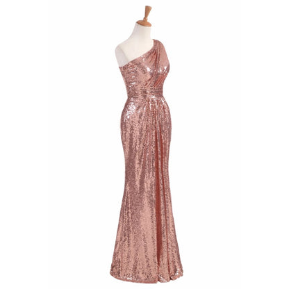 sd-hk Women Sequin Prom Dress Single Shoulder Evening Party Gowns