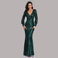sd-hk Autumn Long Sleeve Evening Gowns V Neck Red Long Party Dress