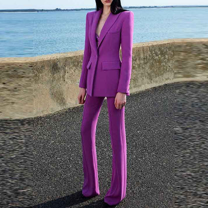 Women's Pantsuit Blazer+High Waisted Flare Pants Suit Wedding Pantsuit