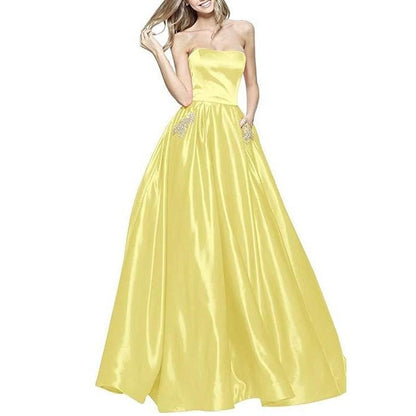 Off The Shoulder Satin Wedding Dresses With Pocket Bridesmaid Dresses