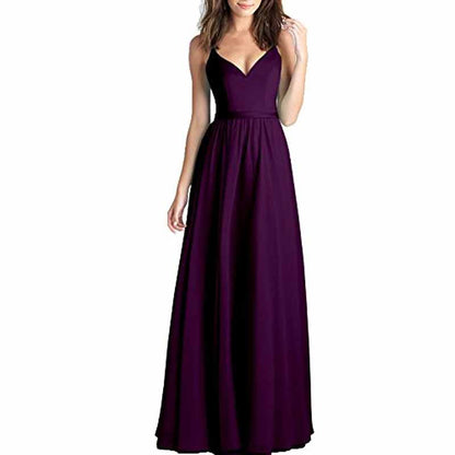 Women's V-Neck Pleated Chiffon Bridesmaid Dresses Long Prom Dress Evening Dress