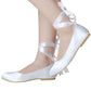 Women's Bridal Shoes Closed Toe Lace-up Satin Flats Wedding Shoes
