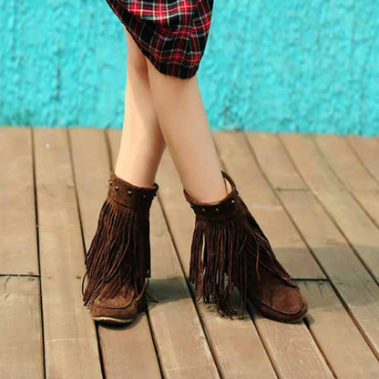 Women's Tassel Bootie Fringe Hidden Wedge Heel Ankle Boots