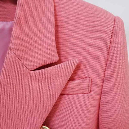 Women's Pink Coat Golden Lion Buttons Fitted Blazer Jacket