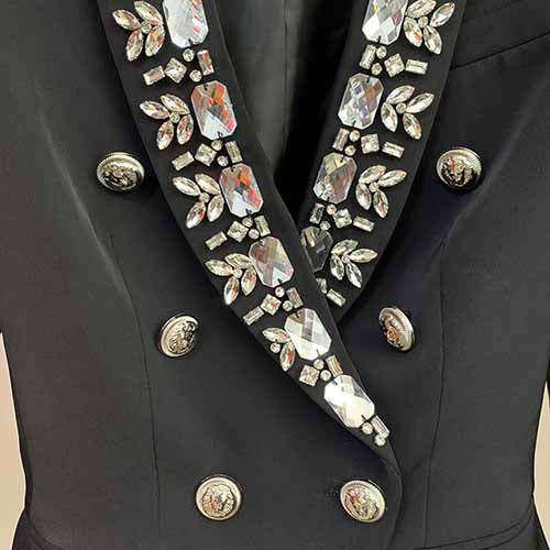 Women's Metal Lion Buttons Studded Fitted Classic Blazer Black