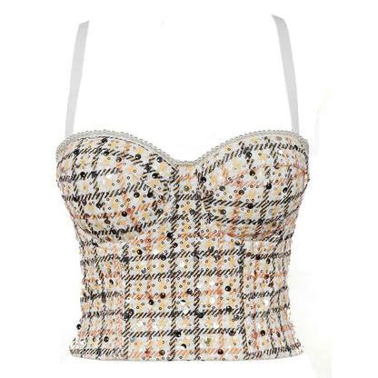 Women Bustier Crop Tops Floral Push Up Corset Bra Tank Top