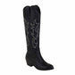 Women Embroidered Square Toe Pull-On Cowgirl Knee High Western Boots