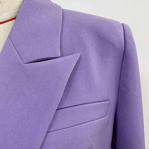Women's Purple Textured Luxury Fitted Double Breasted Blazer with Lion Buttons