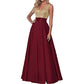 wine red and gold women party dress long