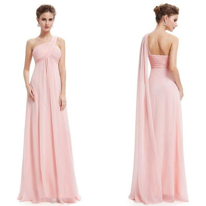 Pleat Chiffon One Shoulder Bridesmaid Dresses Long Evening Gown