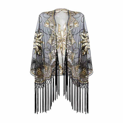 1920s Sequin Beaded Shawl Wraps Fringed Evening Cape Scarf for Wedding