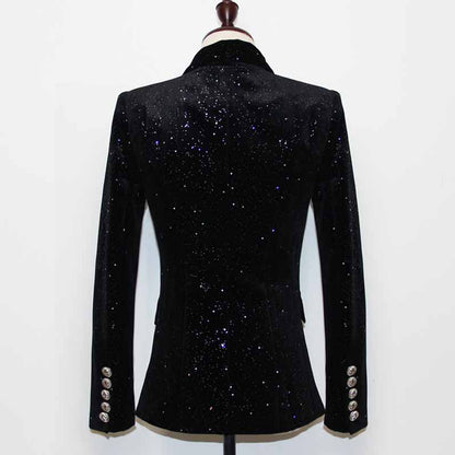 Women's Double Breasted Blazer Gold Buttons Autumn Winter Black Velvet Jacket