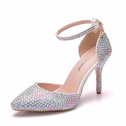 Women's High Heels Dress Rhinestones Closed Toe Pumps Shoes  1.97" 2.76"