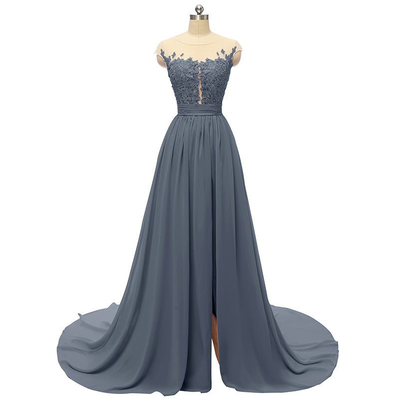 sd-hk Sleeveless Long Wedding Dress Hollowed Pattern
