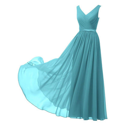 V-Neck Chiffon Bridesmaid Dresses Long Party Evening Formal Dress