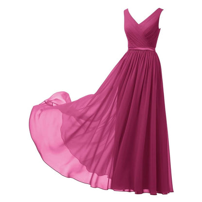 V-Neck Chiffon Bridesmaid Dresses Long Party Evening Formal Dress