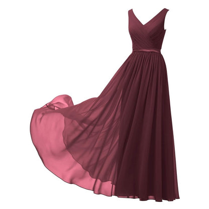 V-Neck Chiffon Bridesmaid Dresses Long Party Evening Formal Dress