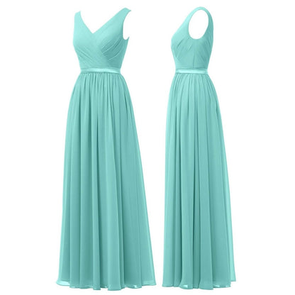 V-Neck Chiffon Bridesmaid Dresses Long Party Evening Formal Dress
