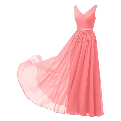 V-Neck Chiffon Bridesmaid Dresses Long Party Evening Formal Dress
