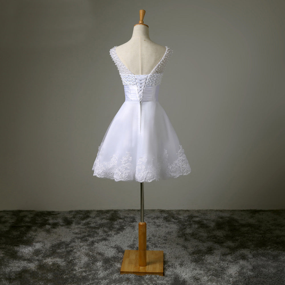 sd-hk Women's Elegant Sheer Vintage Short Lace Wedding Dress for Bride