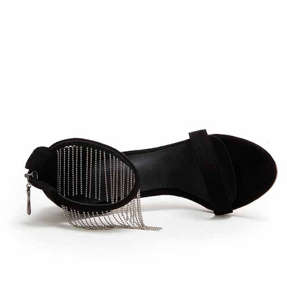 Women Strappy Strap Chain Black Suede High Heels