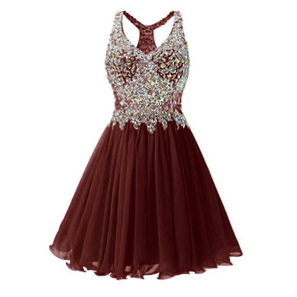 Women's Beaded Chiffon Homecoming Dresses Short Prom Gown Short Cocktail Party Dress
