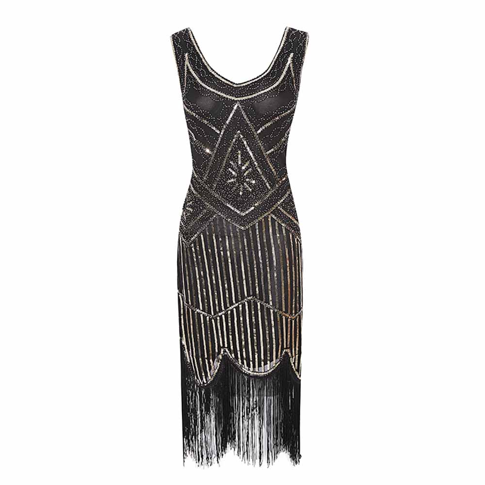 Women's Flapper Dresses 1920s V Neck Beaded Fringed Great Gatsby Dress