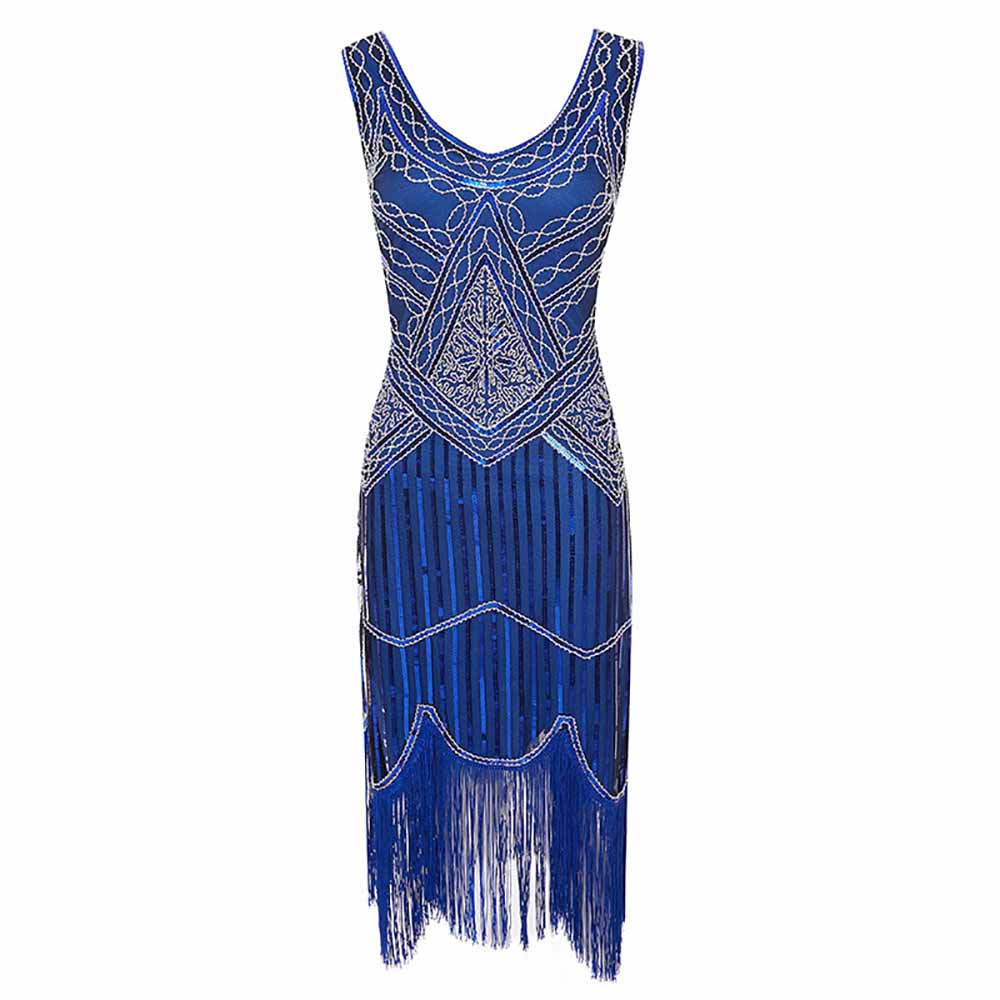 Women's Flapper Dresses 1920s V Neck Beaded Fringed Great Gatsby Dress