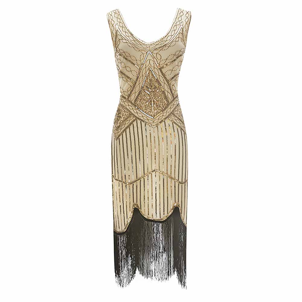 Women's Flapper Dresses 1920s V Neck Beaded Fringed Great Gatsby Dress