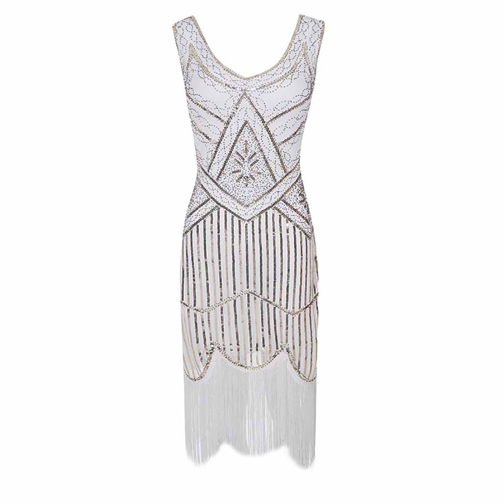 Women's Flapper Dresses 1920s V Neck Beaded Fringed Great Gatsby Dress