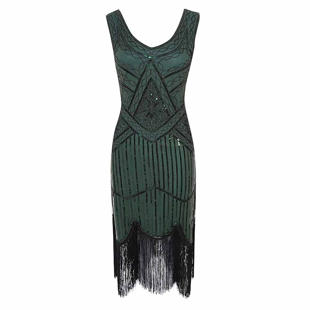 Women's Flapper Dresses 1920s V Neck Beaded Fringed Great Gatsby Dress