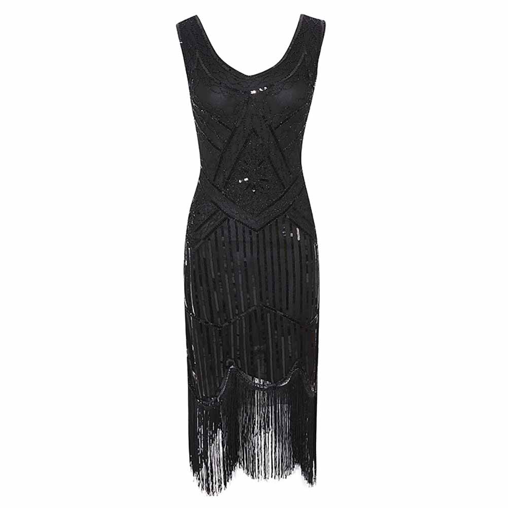 Women's Flapper Dresses 1920s V Neck Beaded Fringed Great Gatsby Dress