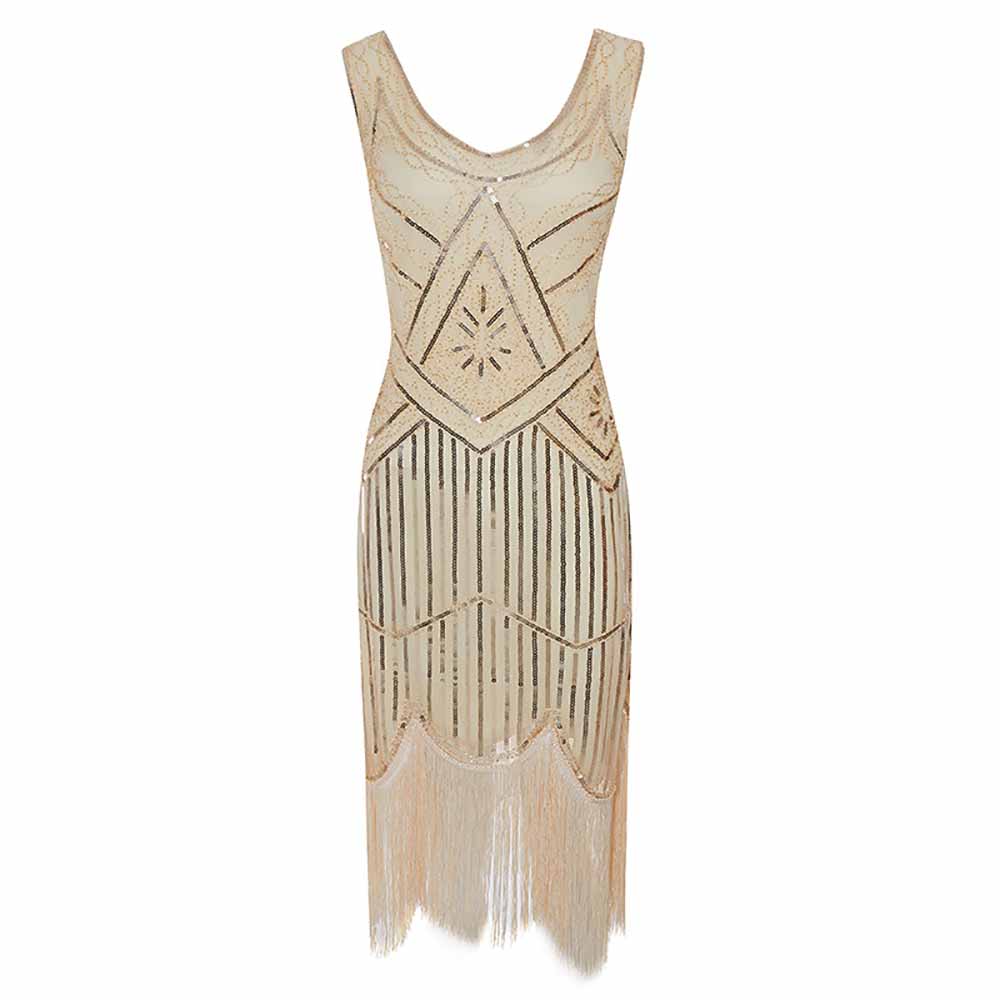 Women's Flapper Dresses 1920s V Neck Beaded Fringed Great Gatsby Dress