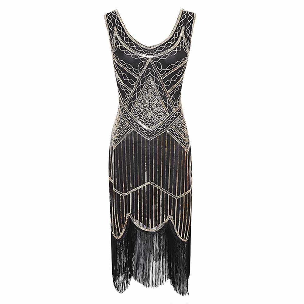 Women's Flapper Dresses 1920s V Neck Beaded Fringed Great Gatsby Dress