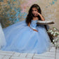 Girls Tutu Prom Gowns Luxury Blue Wedding Birthday Party Princess Long Dress