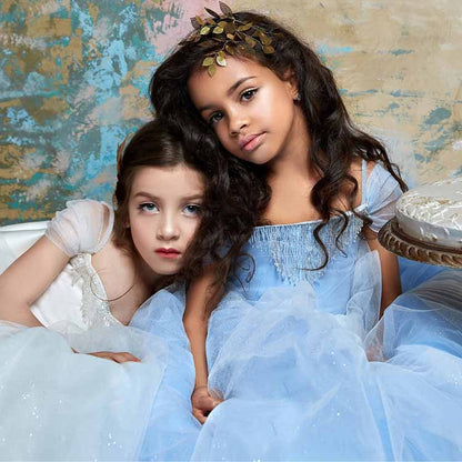 Girls Tutu Prom Gowns Luxury Blue Wedding Birthday Party Princess Long Dress