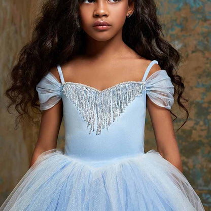 Girls Tutu Prom Gowns Luxury Blue Wedding Birthday Party Princess Long Dress