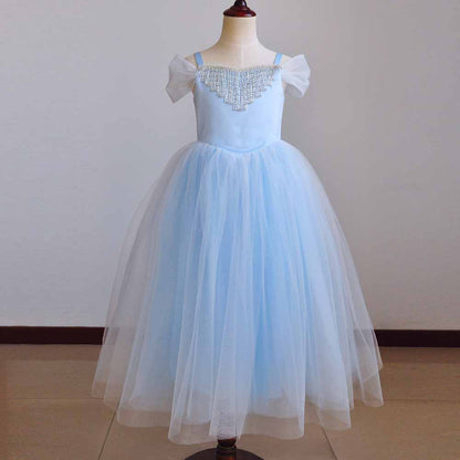 Girls Tutu Prom Gowns Luxury Blue Wedding Birthday Party Princess Long Dress