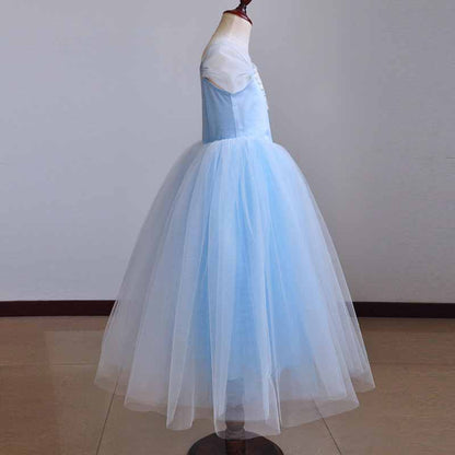 Girls Tutu Prom Gowns Luxury Blue Wedding Birthday Party Princess Long Dress