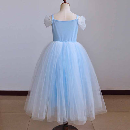 Girls Tutu Prom Gowns Luxury Blue Wedding Birthday Party Princess Long Dress